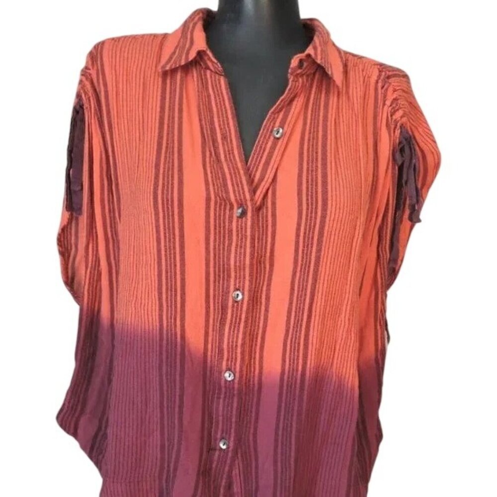 Free People Baby Blues Ombre Stripe Button Down Oversized Top - Picture 4 of 8